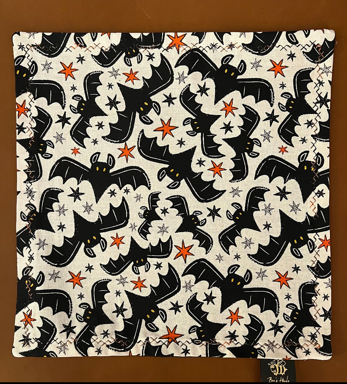 Halloween bat Hank with black microsuede backing