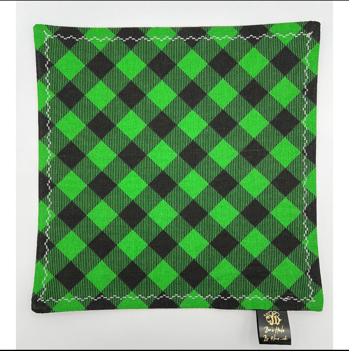 Green flannel cotton/microsuede edc Hank with uv/glow green stitching.