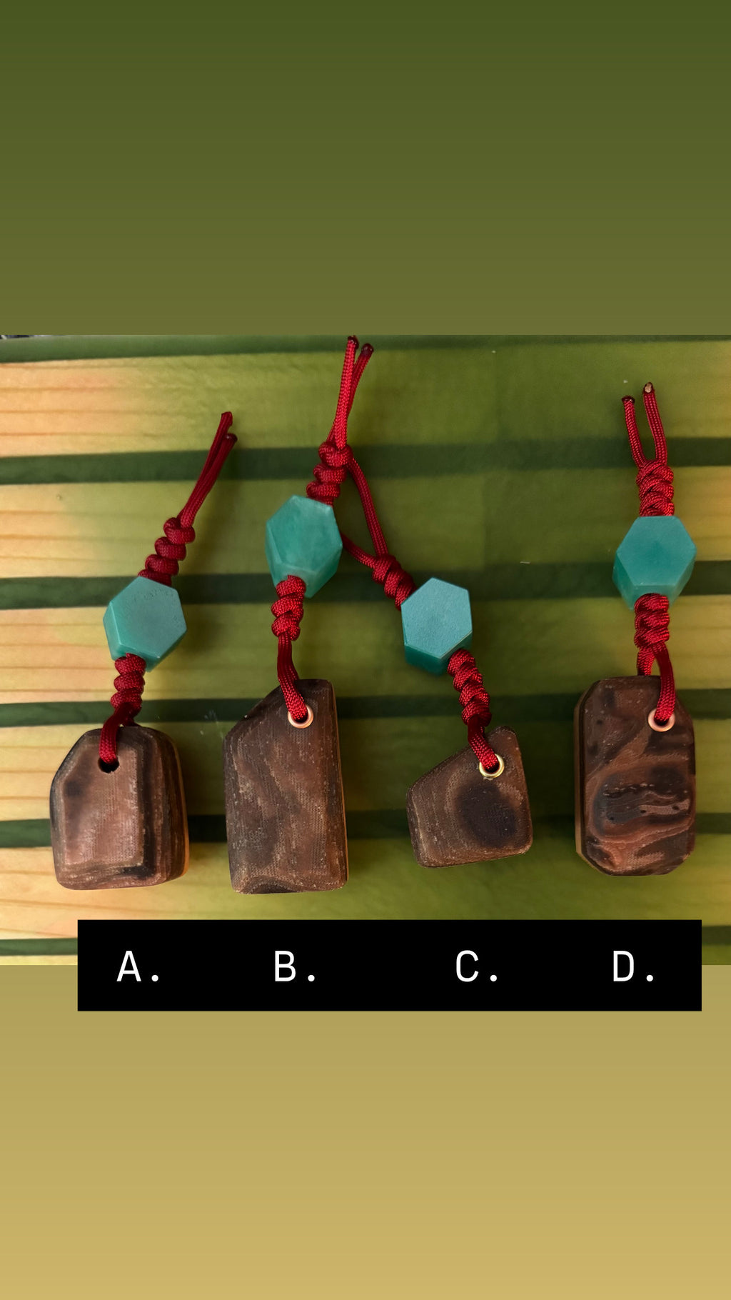 Maple or Red oak and fabric/resin composite worry stone with lanyard