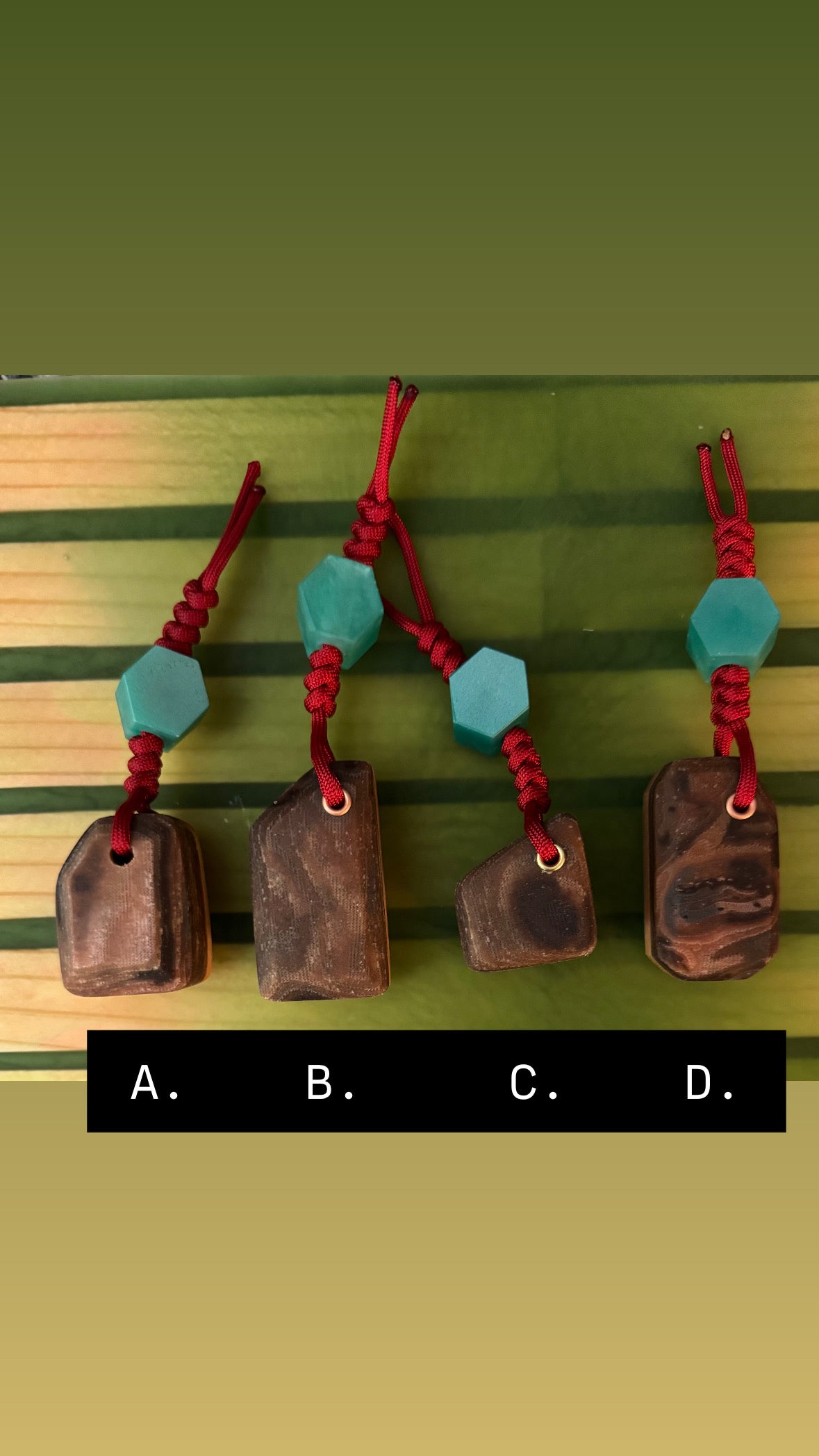 Maple or Red oak and fabric/resin composite worry stone with lanyard