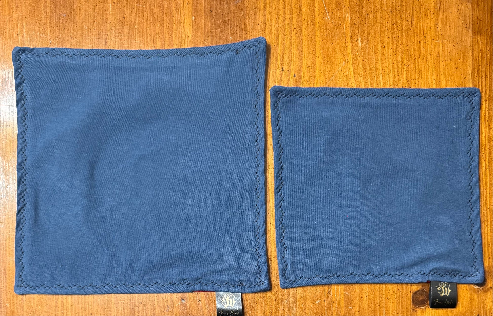 Upcucled acid washed blue cotton and red microsuede edc hank.