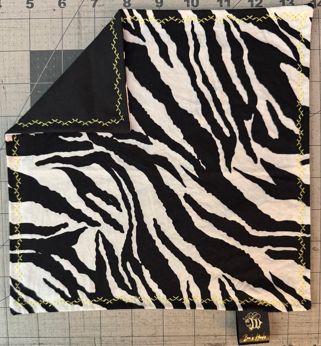 Zebra print cotton edc hank with black microsuede backing