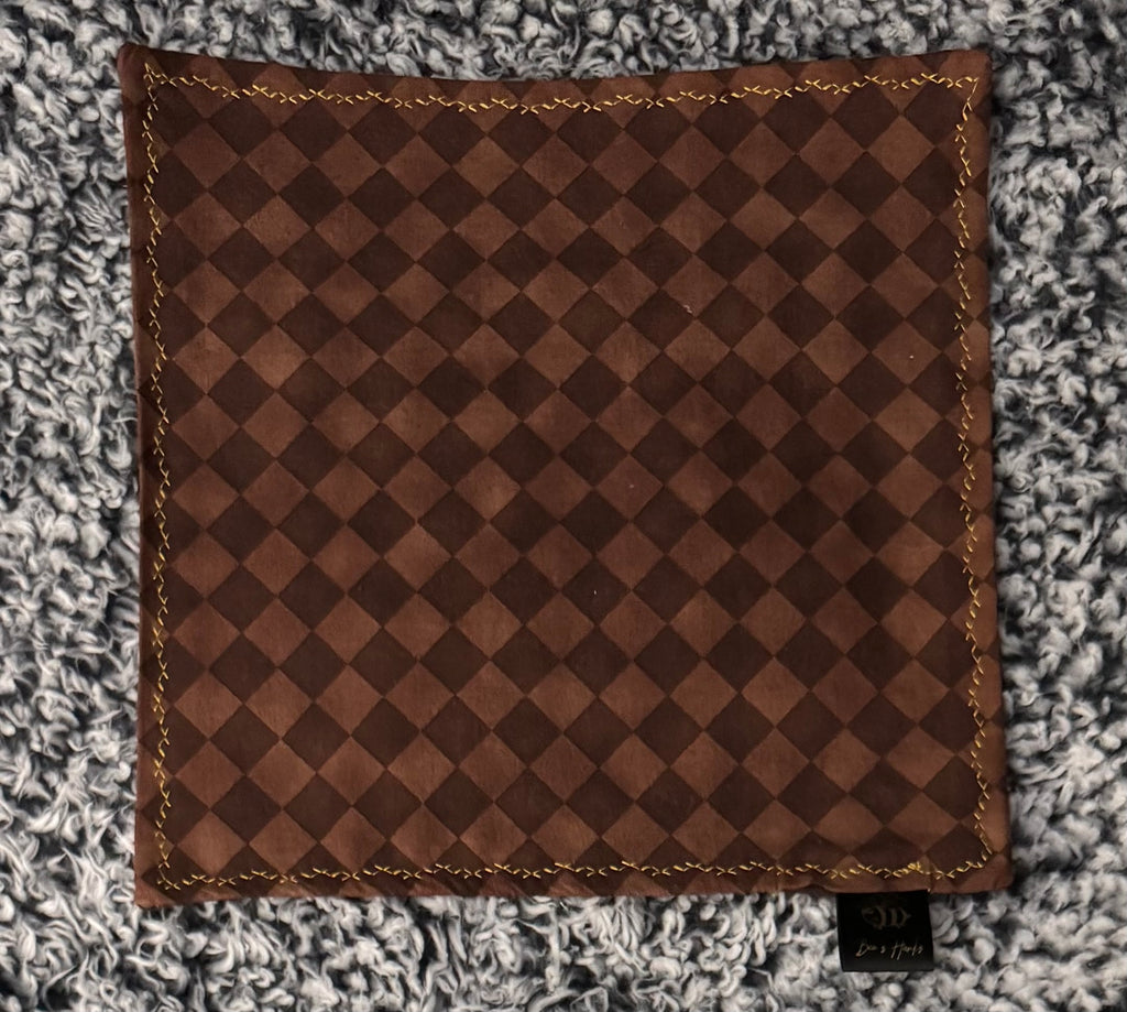 Brown checkered edc hank with aubergine microsuede backing