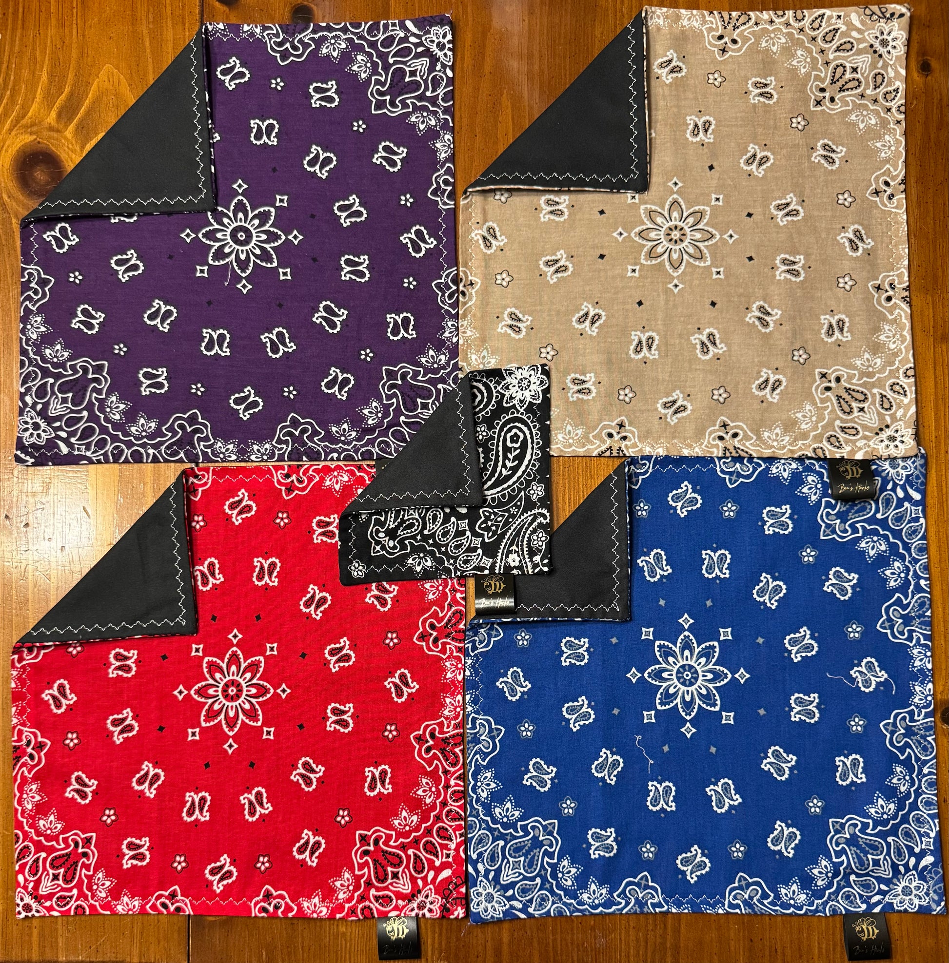 11” Cotton bandanna edc hank bundle with black microsuede backing