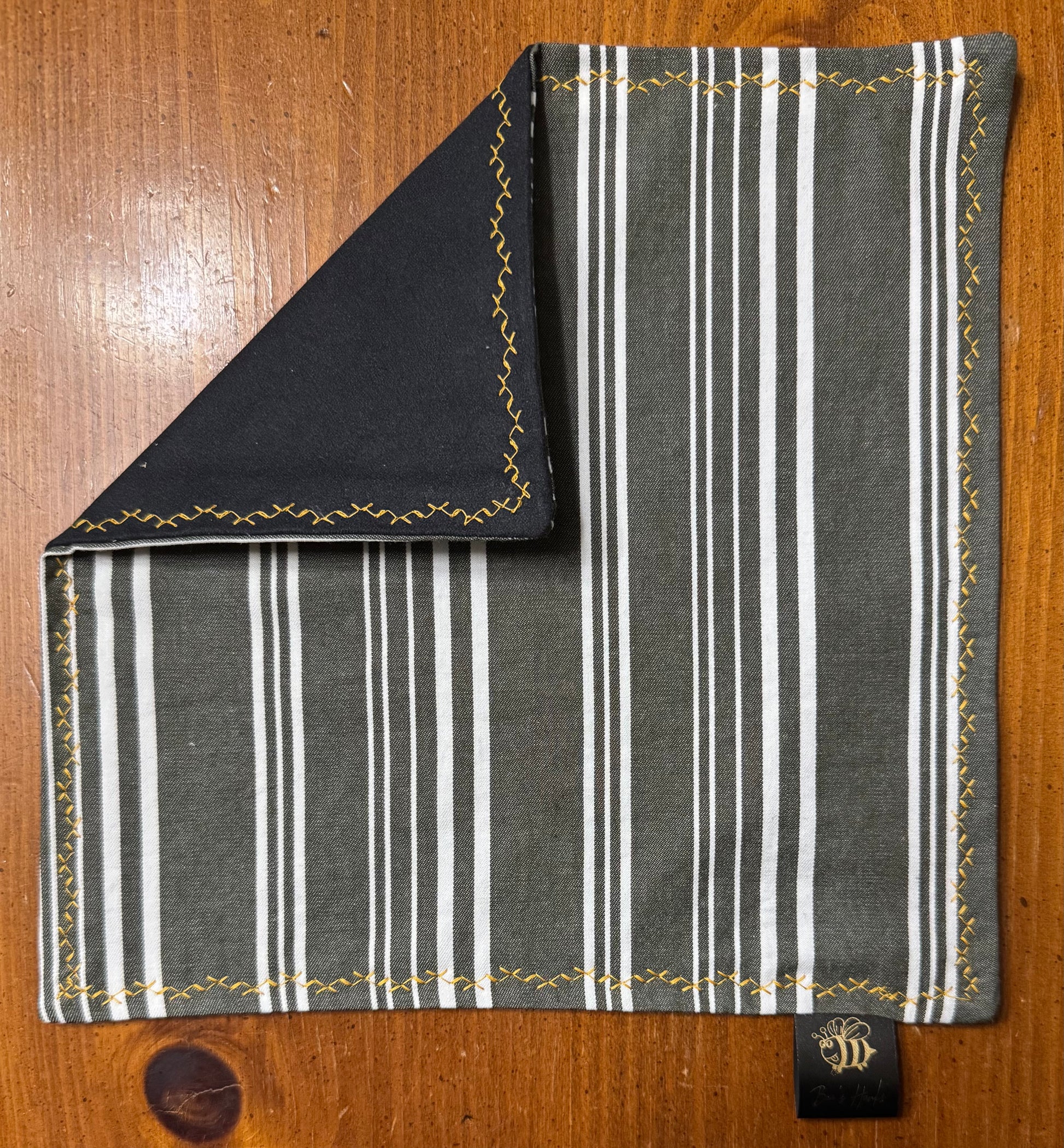 LB green and white striped denim/microsuede edc Hank