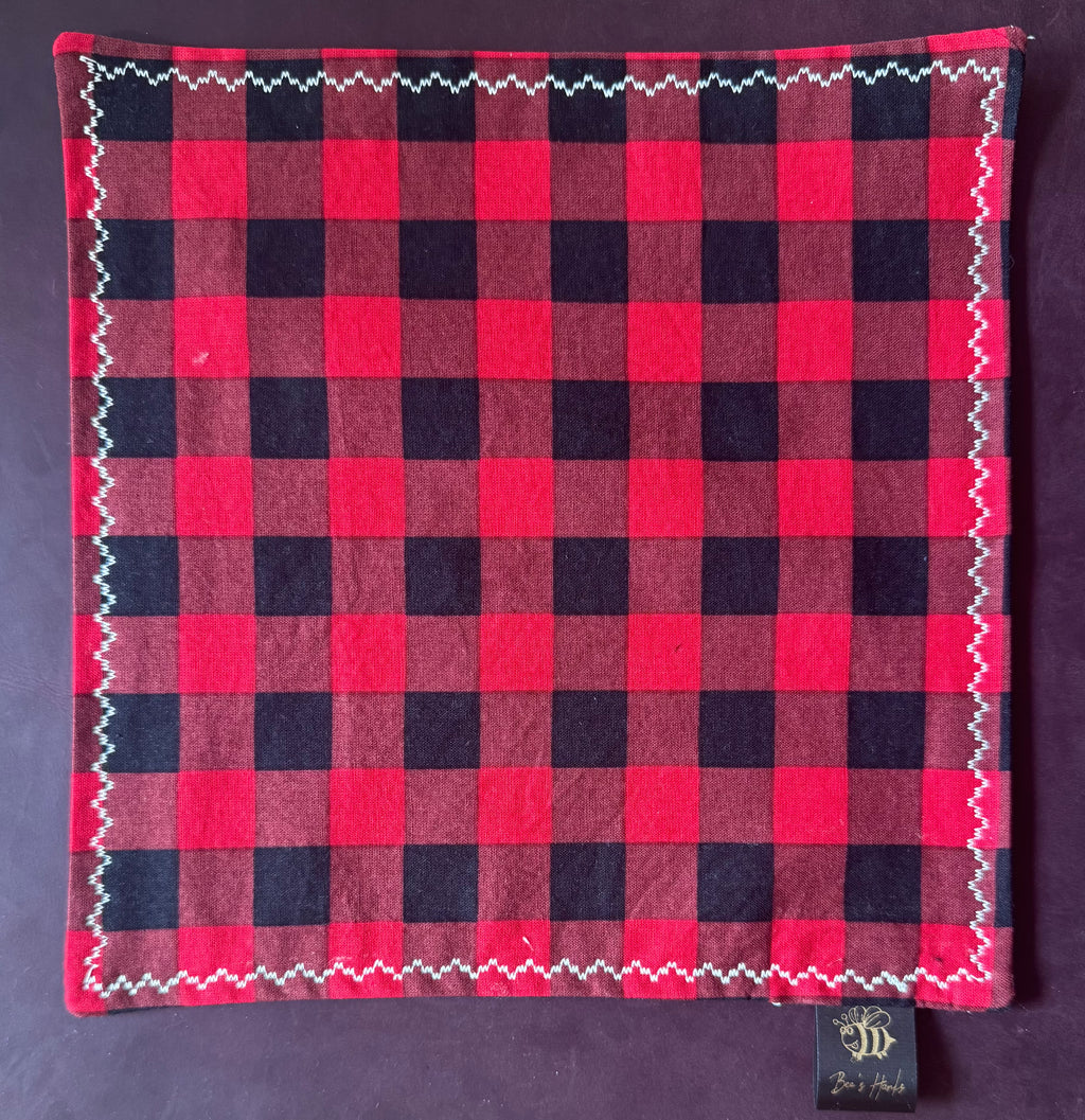 Black and Red checkered edc hank with black microsuede backing