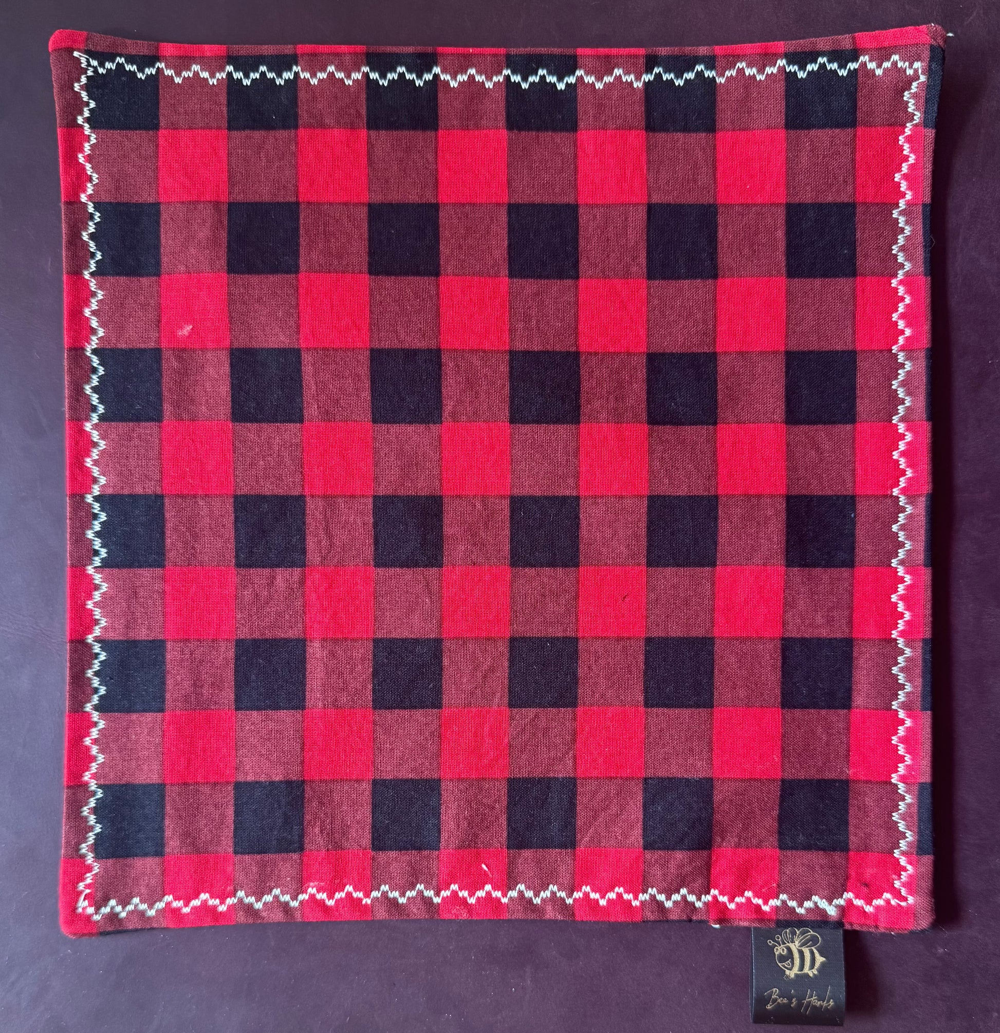 Black and Red checkered edc hank with black microsuede backing