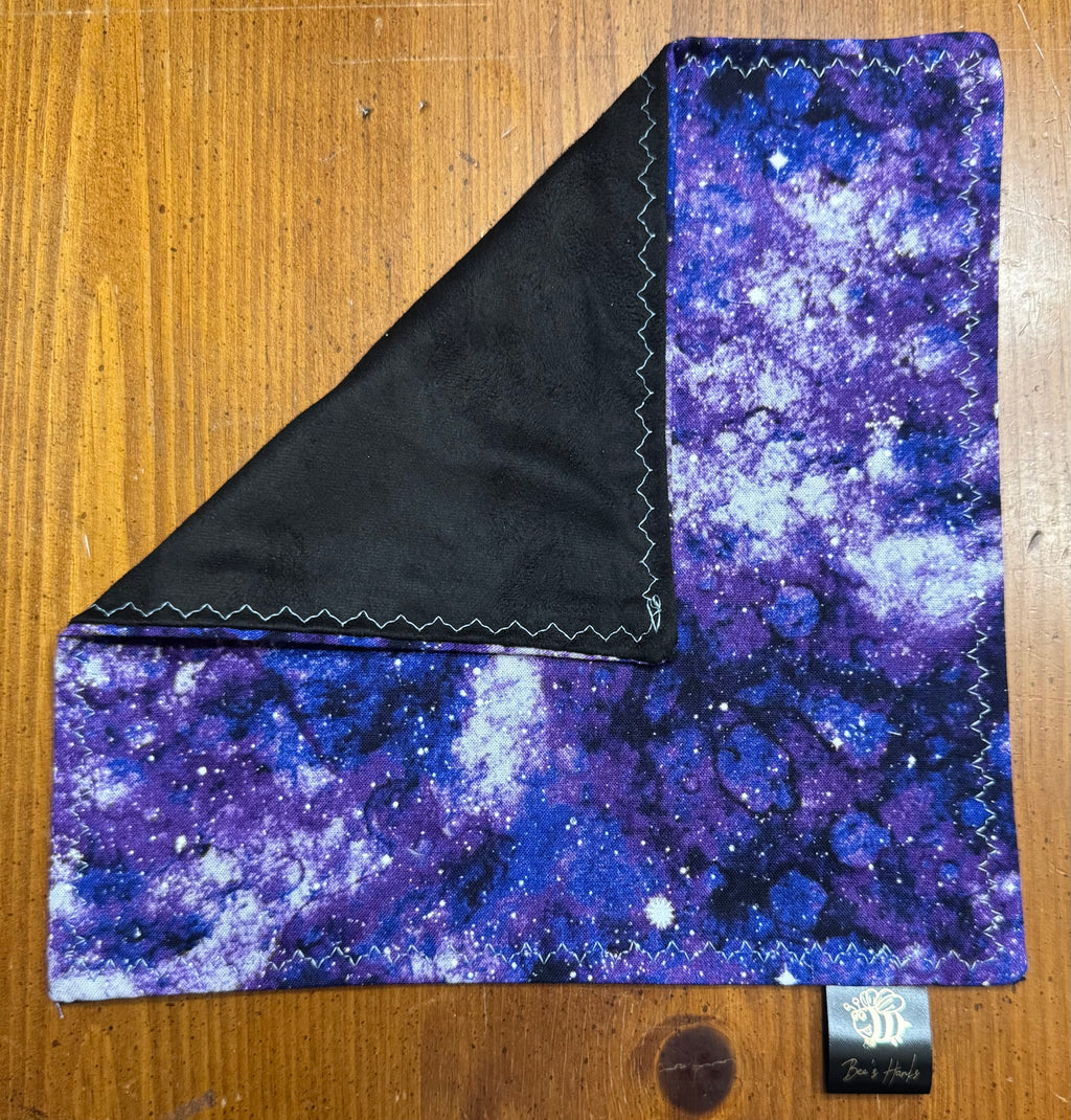 Blue/purple galaxy cotton/microfiber edc hank with glow thread