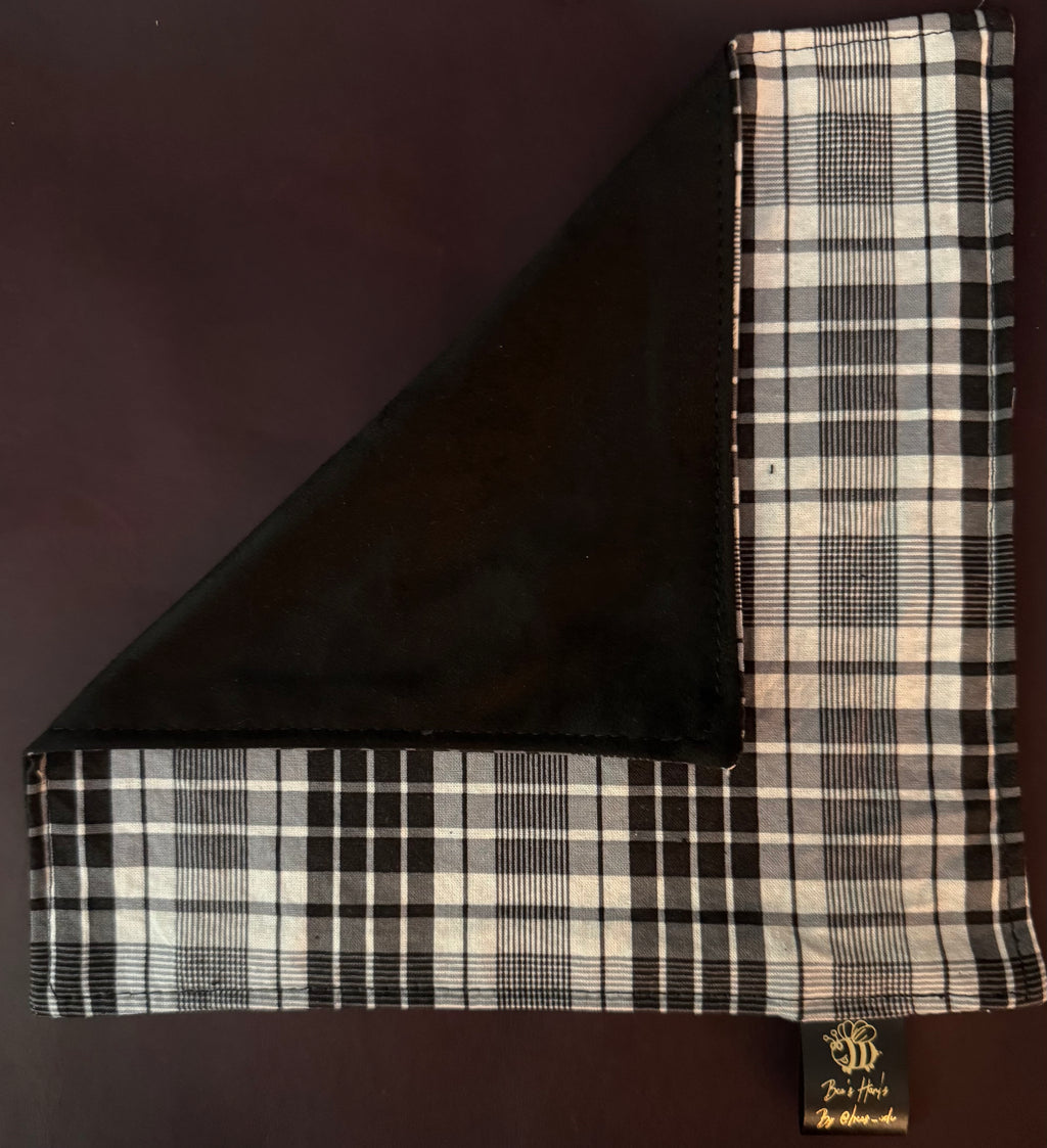 Black and gray plaid v2 edc hank with black microsuede backing