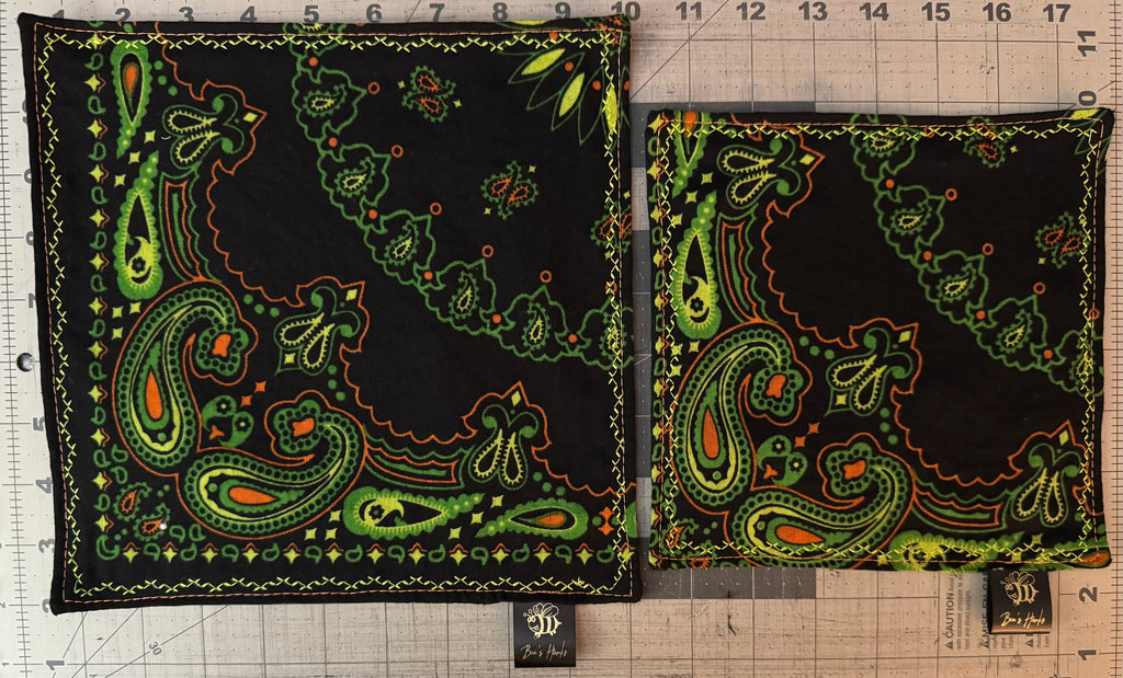 Neon green and orange paisley edc hank with glow thread.