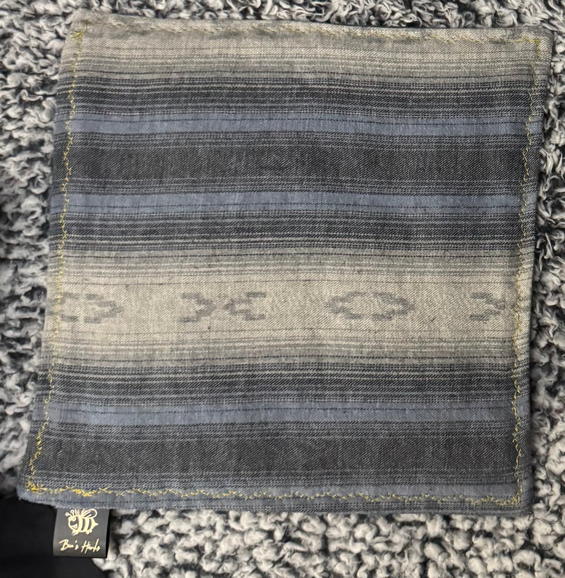 Quilted gray herringbone weave cotton edc hank with printed cotton backing