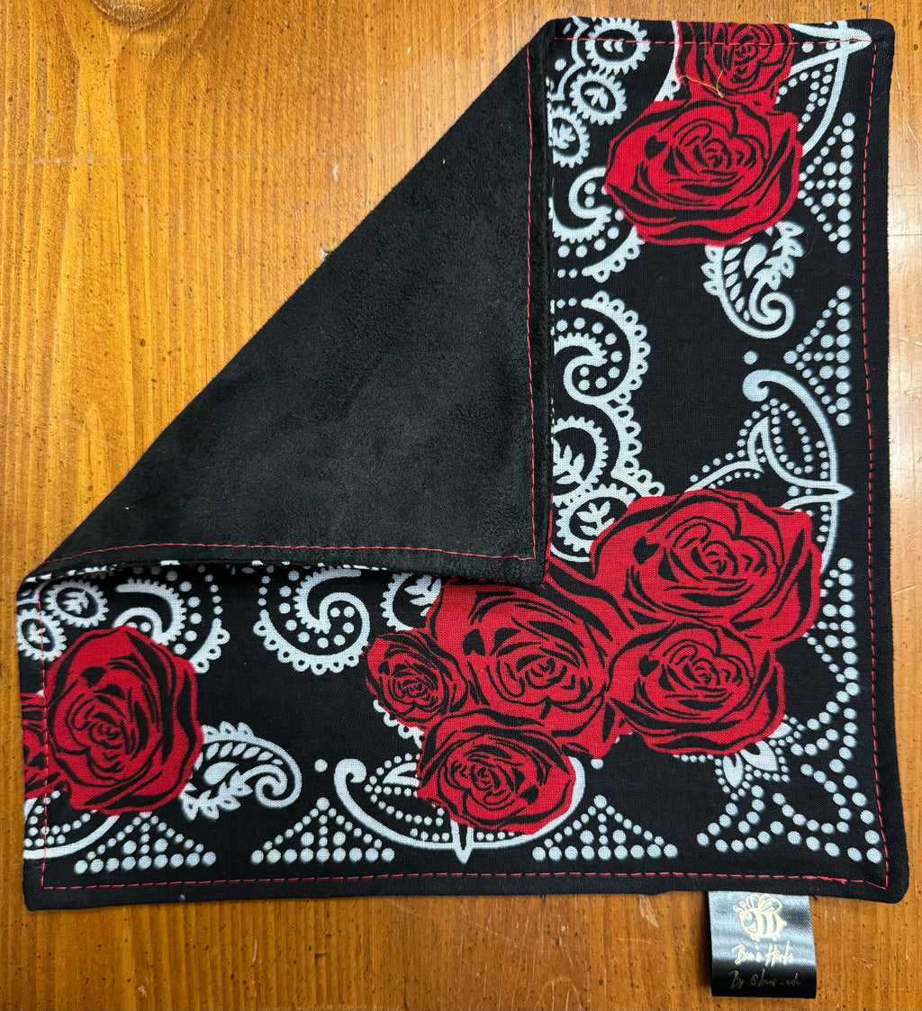 Rose cotton bandana edc hanks with microsuede backing