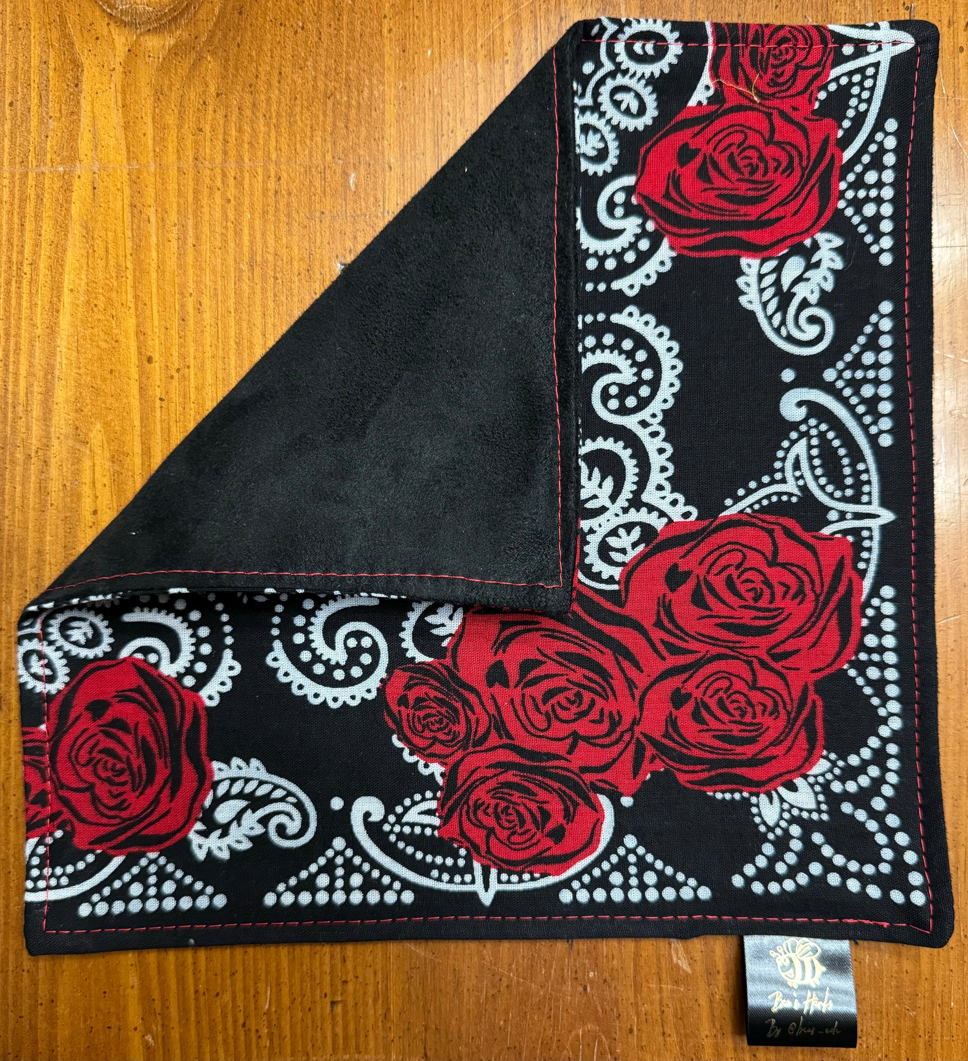 Rose cotton bandana edc hanks with microsuede backing