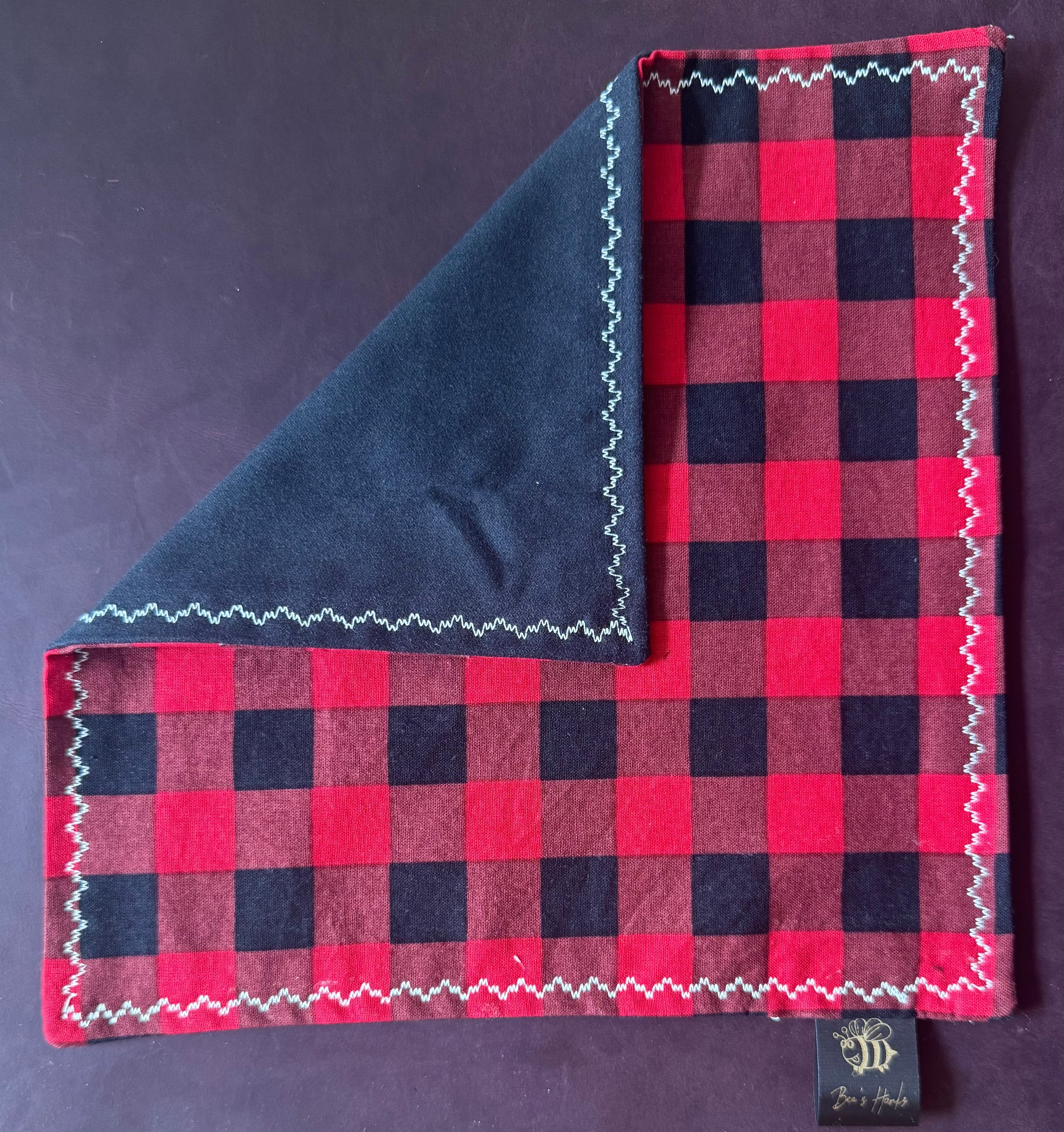 Black and Red checkered edc hank with black microsuede backing