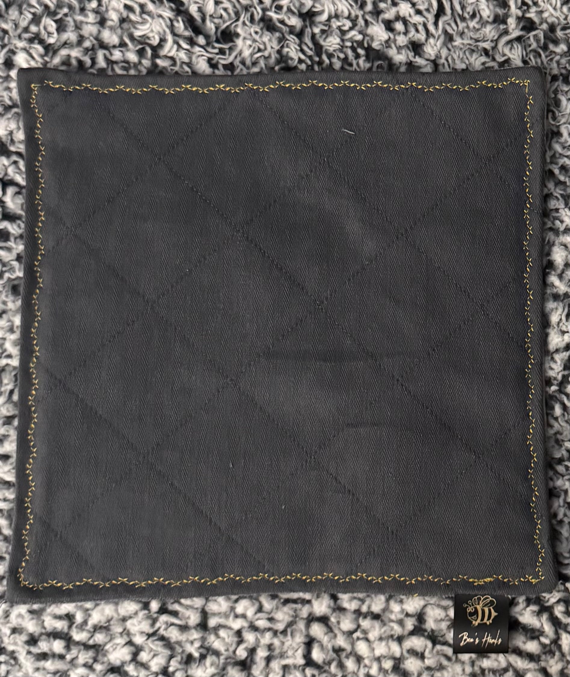 Quilted gray herringbone weave cotton edc hank with printed cotton backing