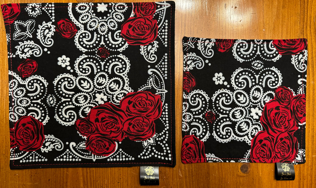 Rose cotton bandana edc hanks with microsuede backing