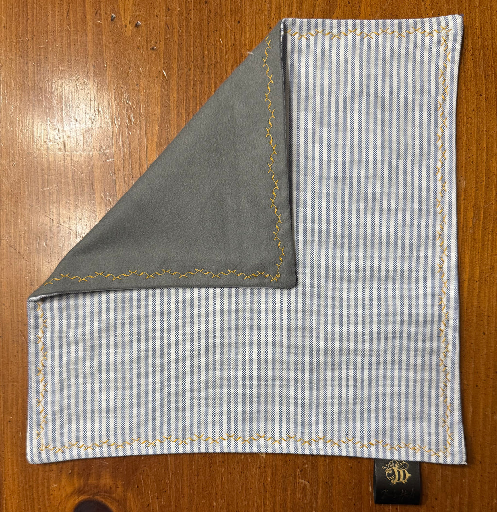 Blue and white striped upcycled poly cotton twill /microsuede edc Hank