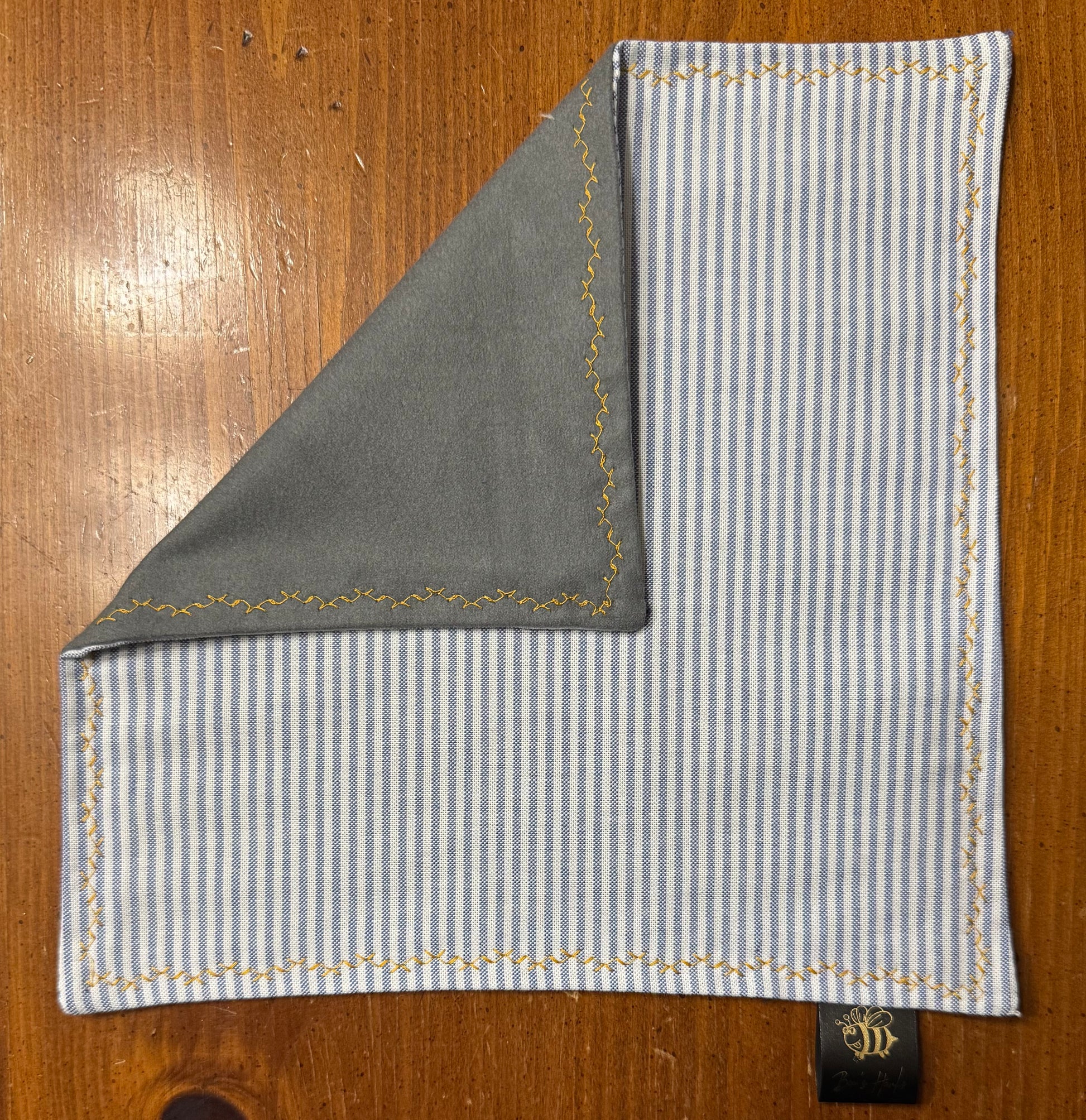 Blue and white striped upcycled poly cotton twill /microsuede edc Hank