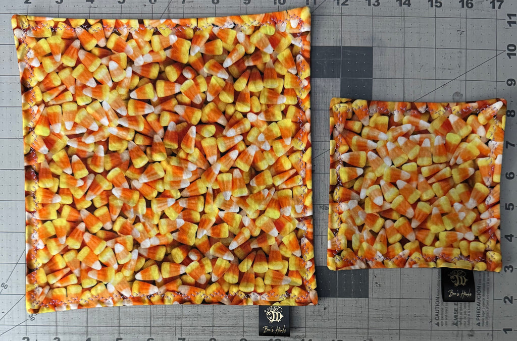 Realistic candy corn edc hank with microsuede backing and glow thread