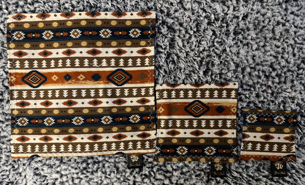 Geometric tribal cotton/ microfiber edc hank with glow thread