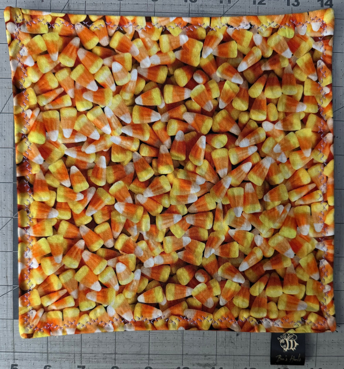 Realistic candy corn edc hank with microsuede backing and glow thread