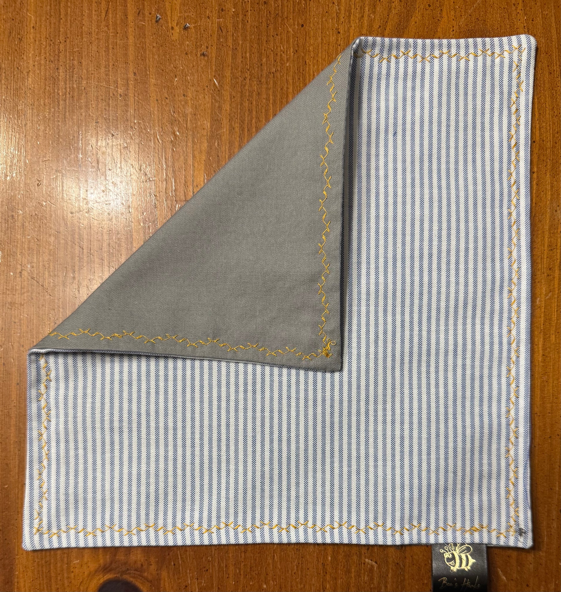 Blue and white striped upcycled poly cotton twill /microsuede edc Hank