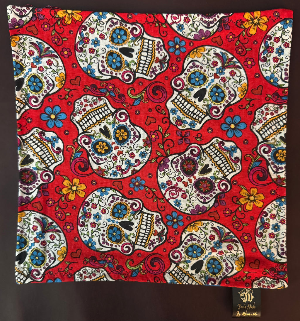 Red Sugar skulls with blue cotton backing edc hank