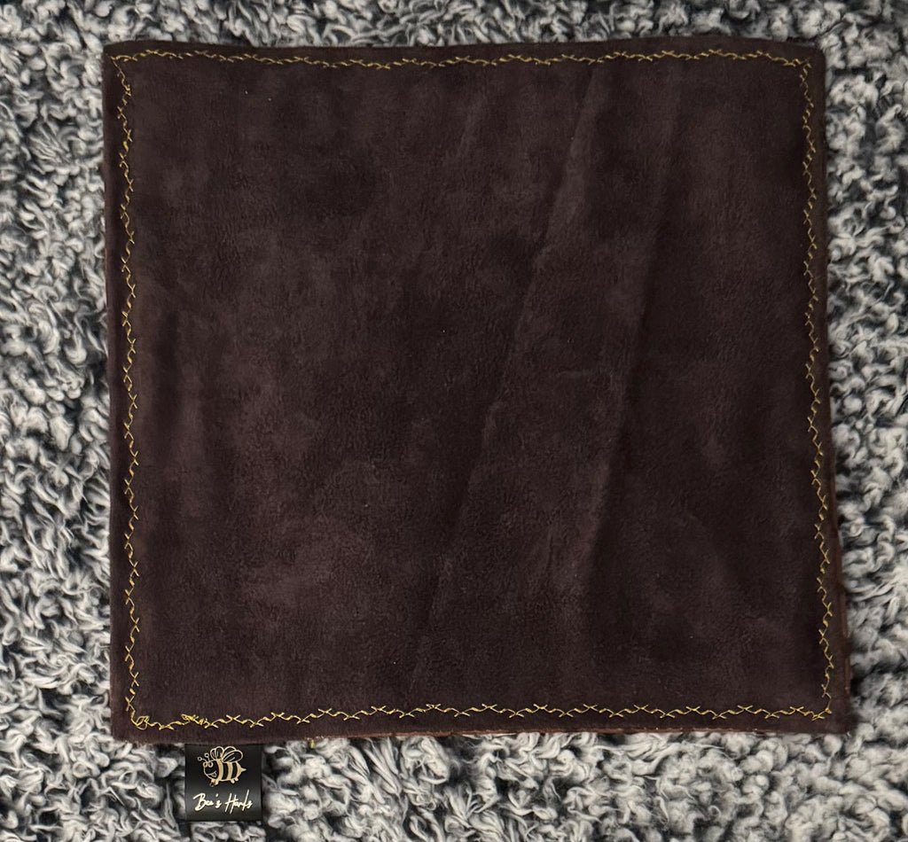 Brown checkered edc hank with aubergine microsuede backing