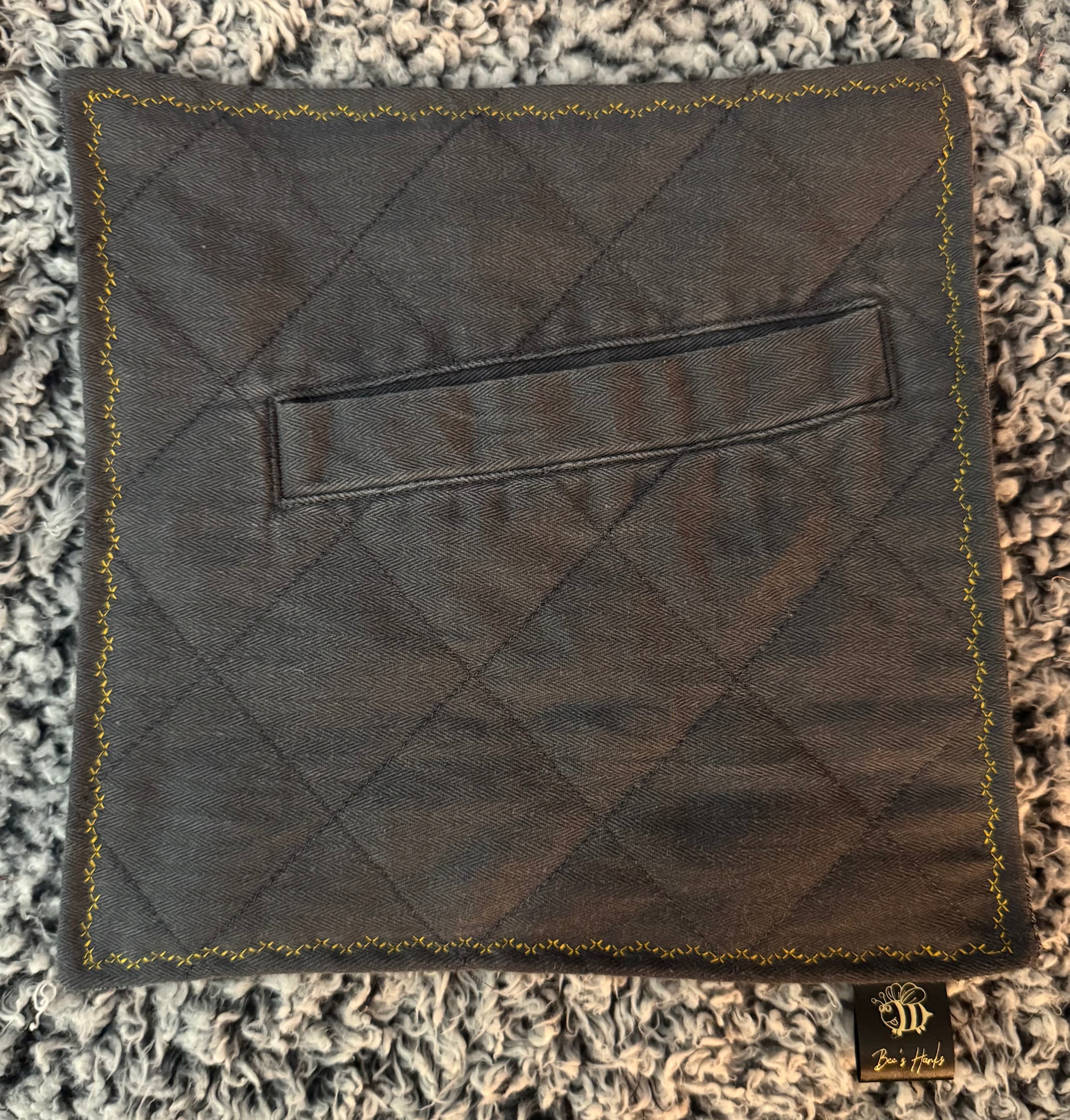 Quilted gray herringbone weave cotton edc hank with printed cotton backing