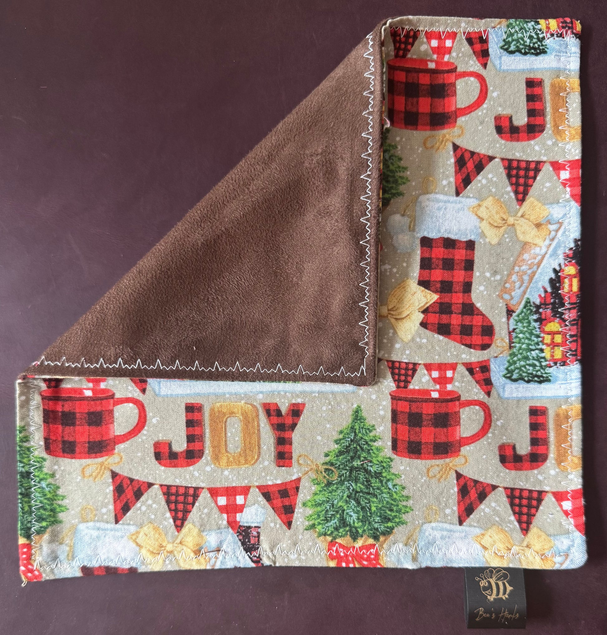 Holiday joy edc Hank with brown microsuede backing