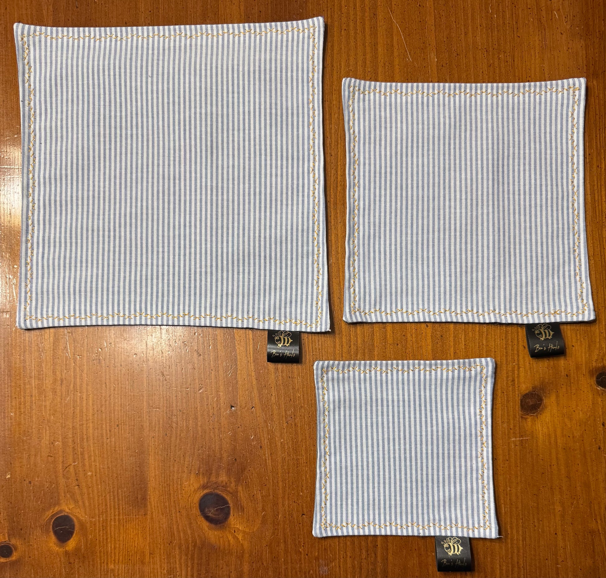 Blue and white striped upcycled poly cotton twill /microsuede edc Hank