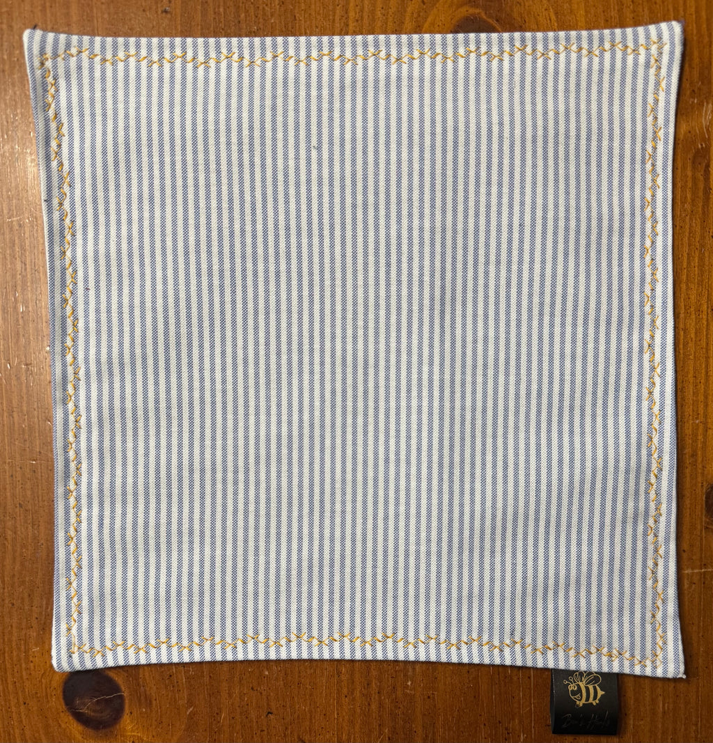 Blue and white striped upcycled poly cotton twill /microsuede edc Hank
