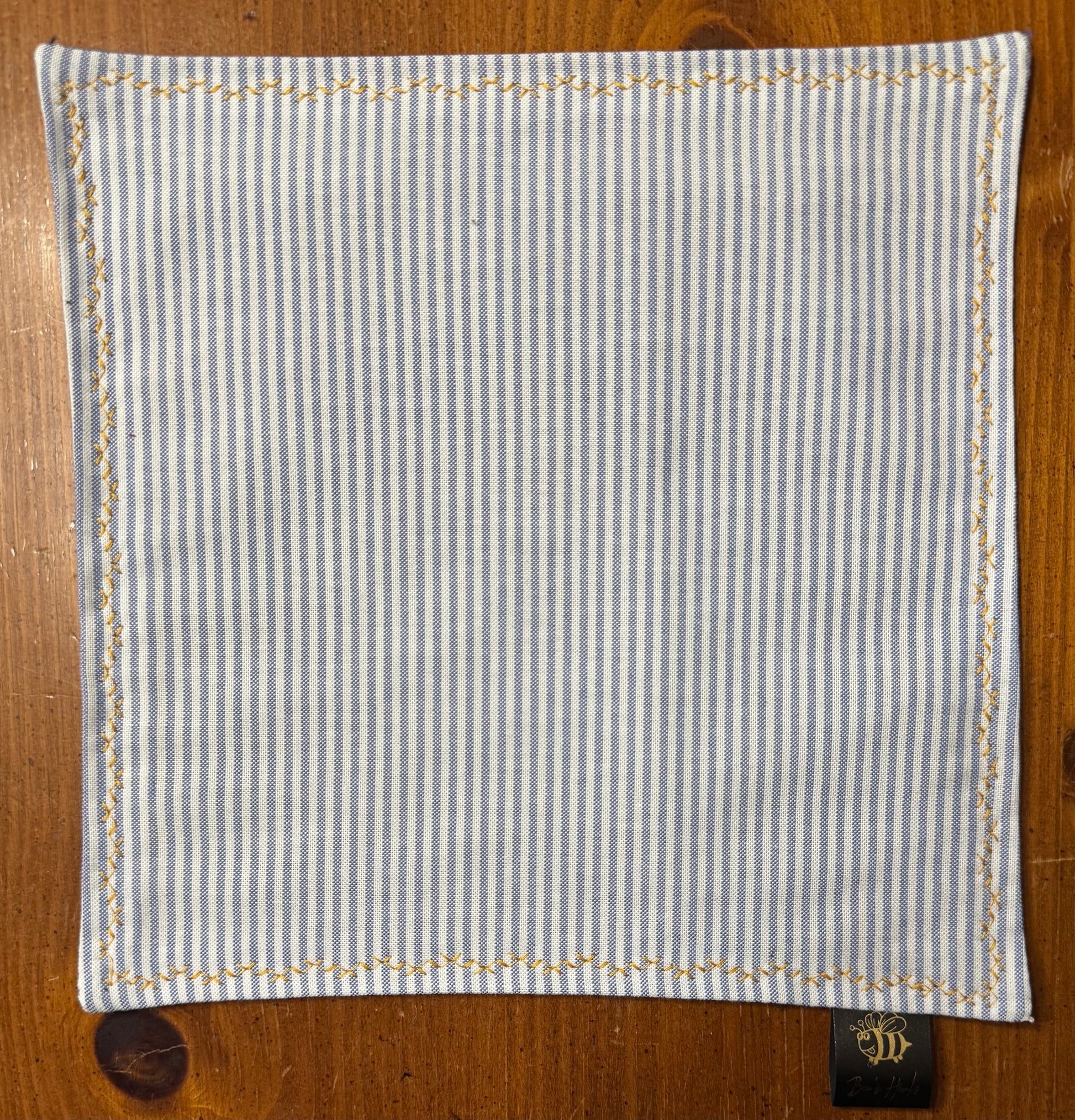Blue and white striped upcycled poly cotton twill /microsuede edc Hank