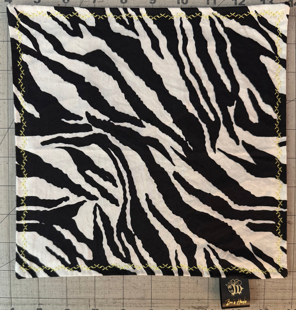 Zebra print cotton edc hank with black microsuede backing