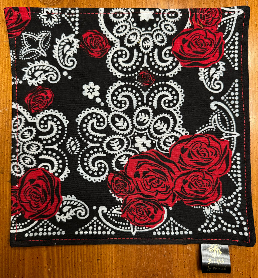 Rose cotton bandana edc hanks with microsuede backing